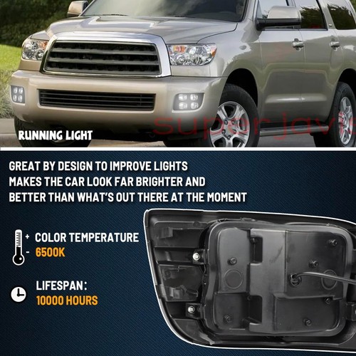 LED DRL Fog lights Daytime Running Lights Head Lamp Fit For Toyota Sequoia 07-17 - Picture 6 of 11