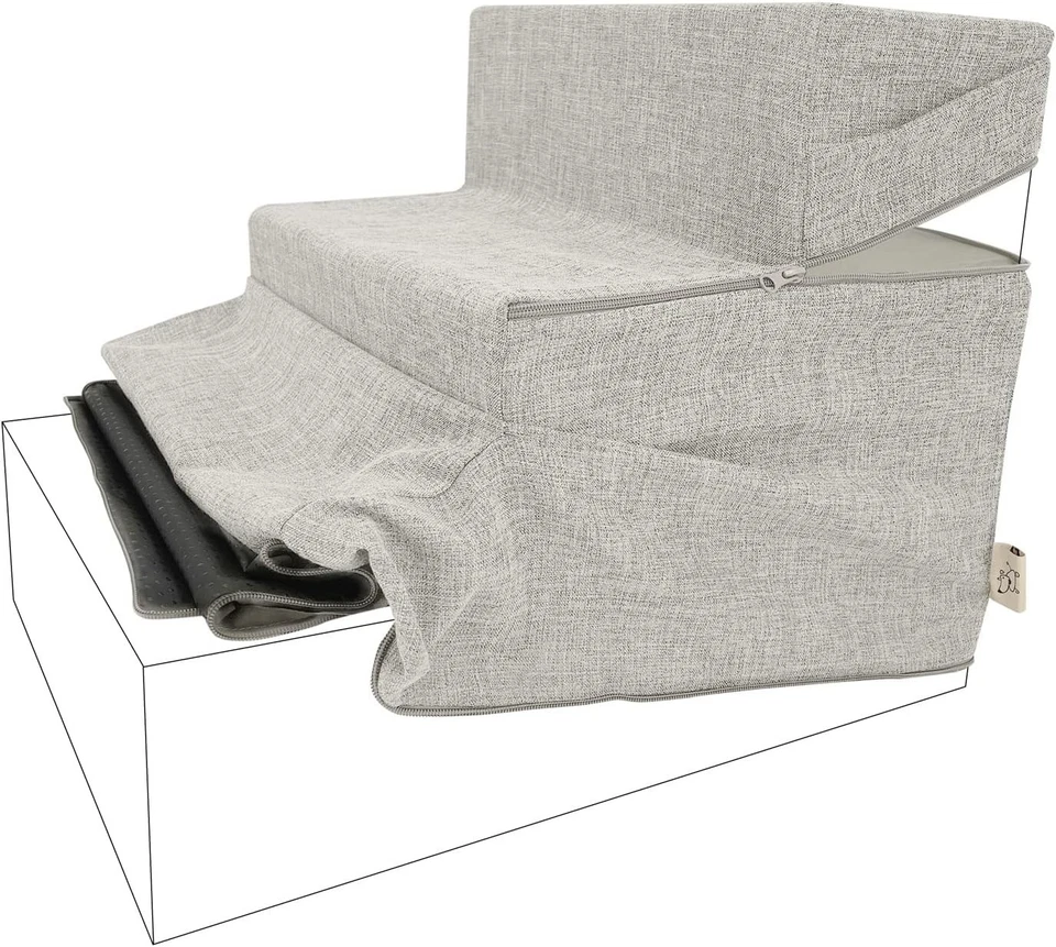 Capa de escada dobrável antiderrapante para cães 3 passos em areia elegante - Lavável na máquina - Imagem 3 de 4