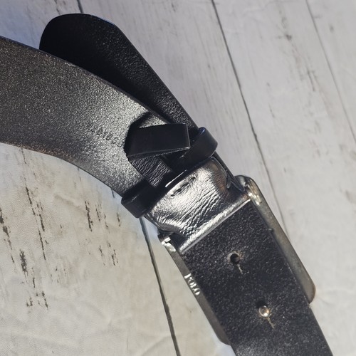 Cinturón de cuero Polo Ralph Lauren para hombre 34/85 negro plateado placa hebilla Big Pony - Imagen 10 de 24