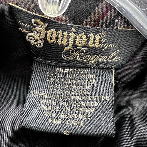 Vintage Joujou Royale Plaid Coat Jacket S Black Tan Belted Cowl Neck Wool Blend - Picture 5 of 5