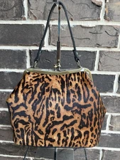 NWT Patricia Nash Laureana Framed Satchel Bag Leather Exotic Cat black leopard