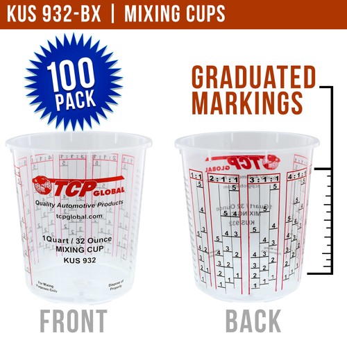 32-Ounce (1 Quart) Paint & Epoxy Mixing Cup Calibrated Ratios - 100 Cups/12 Lids - Picture 3 of 5