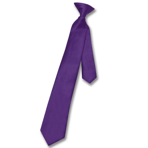 Vesuvio Napoli Boys CLIP-ON NeckTie Solid PURPLE INDIGO Color Youth Neck Tie - Picture 1 of 3