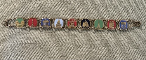 VINTAGE MADE IN FRANCE FRENCH SOUVENIR ENAMEL BRASS BRACELET