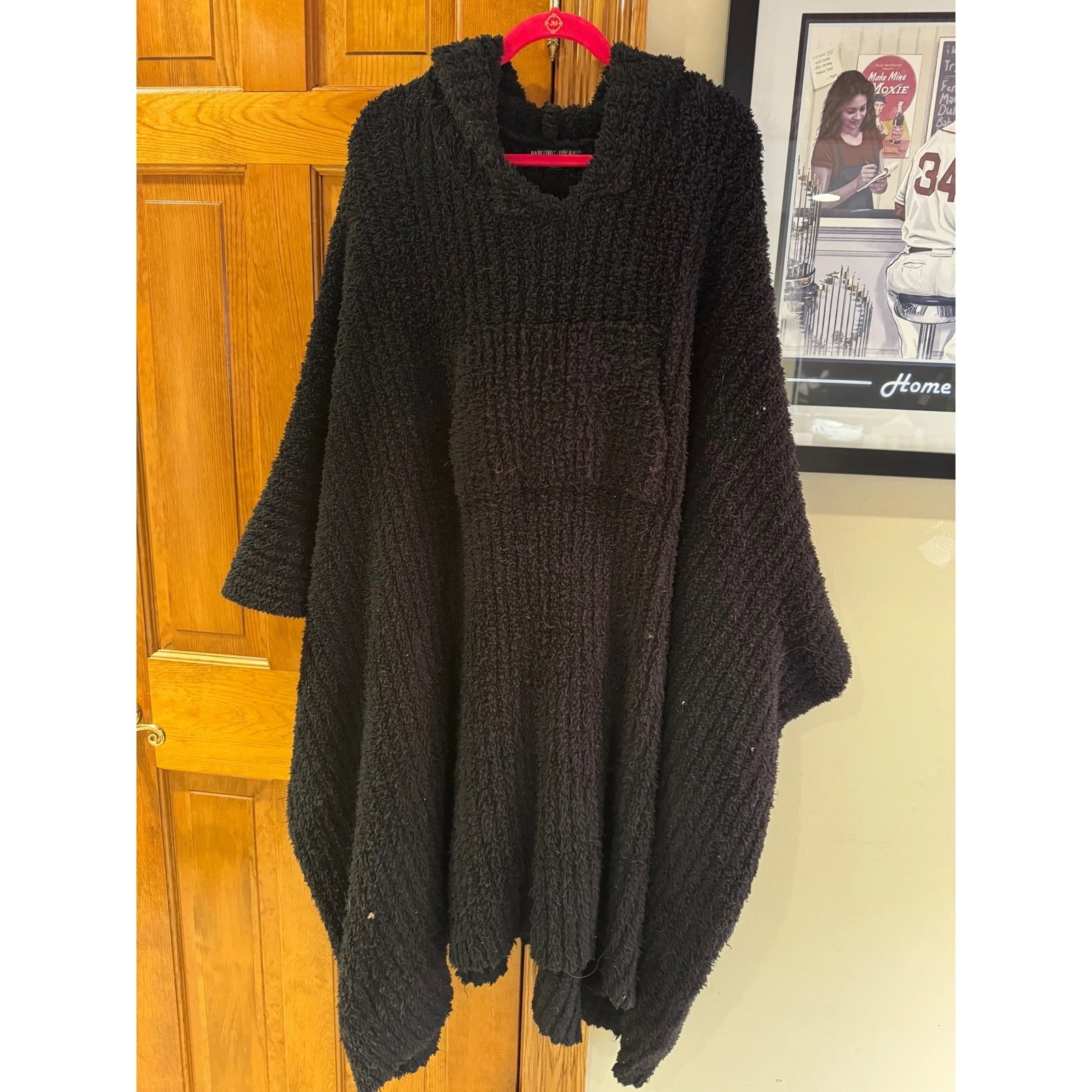 Barefoot Dreams CozyChic Black Hooded Poncho Size 2 Soft Plush Lounge Wrap