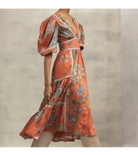 House Of Harlow 1960 Wanda Orange Midi Dress Women’s Size M By Nicole Richie