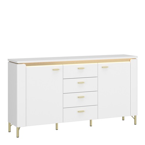 Modern White Sideboard with 2 Doors & 4 Drawers - High Gloss Finish - Picture 1 of 4