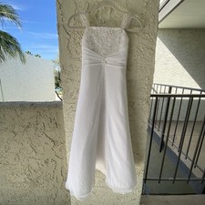 David’s Bridal White Wedding Gown Size 10 Beaded Bodice Formal Dress