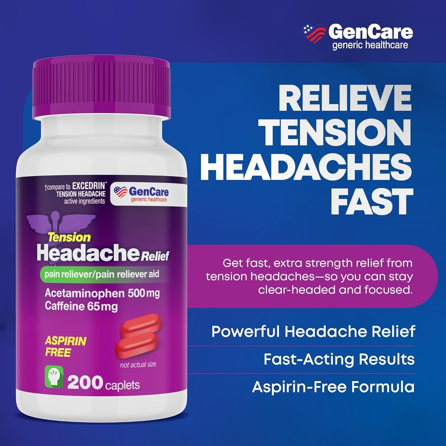 Tension Headache Relief Pain Reliever with Acetaminophen 500 Mg & Caffeine 65