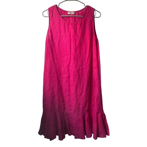 Terzo Millennio Dress Medium Linen Sleeveless Tank Midi Peplum Pink Made Italy