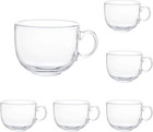 16Oz Glass Jumbo Mugs with Handle for Coffee, Tea, Soup,Clear Drinking Cup,Set o