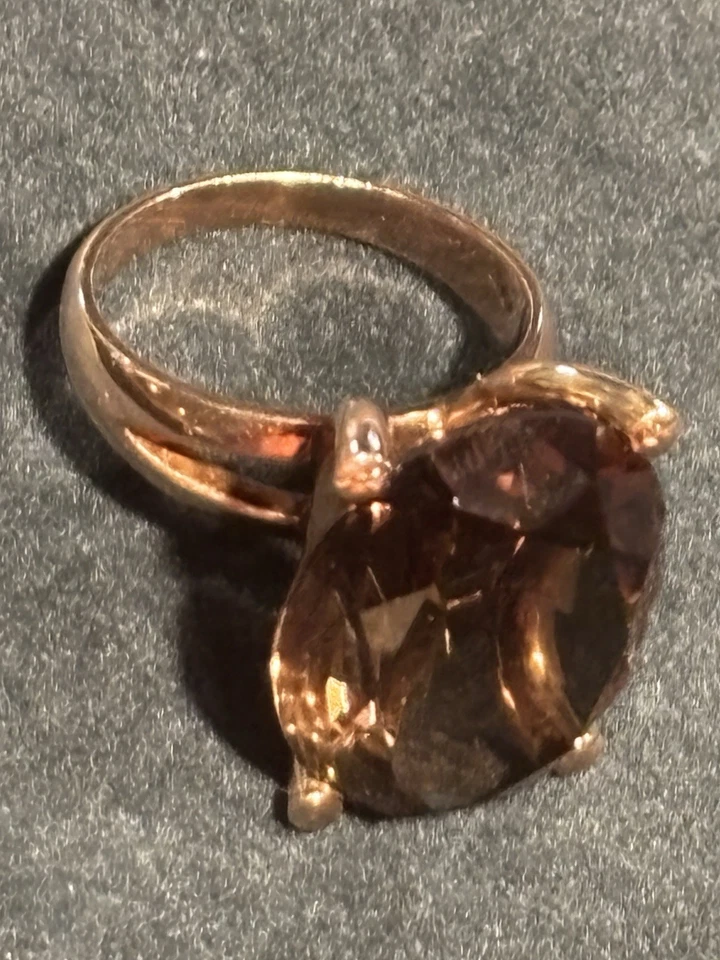 Enorme anillo de cóctel de piedras preciosas marrón ahumado de oro rosa de 14 k 8,4 gramos talla 6 pesado Foto 3 de 4