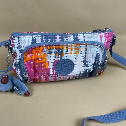 Kipling Messenger Bag Crossbody Handbag Fabric Zip Satchel Blue Monkey Pattern - Picture 2 of 13