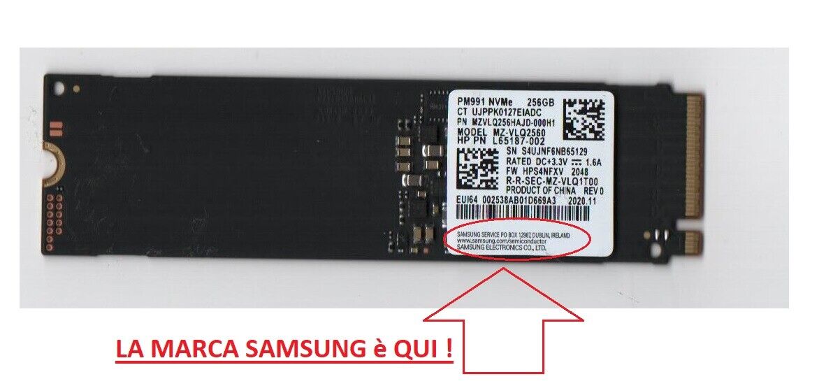 HD SOLID STATE SSD M.2 Samsung 256GB PCIe 3.0 HDDMZVLQ256HAJD-0000 BULK NVMe - Foto 2 di 4