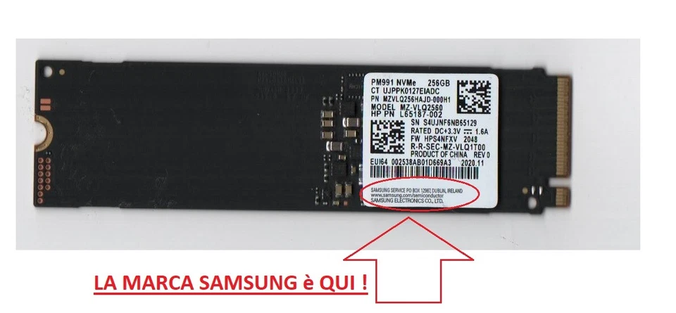 Cinque 5 x HD SOLID STATE SSD M.2 Samsung 256GB PCIe 3.0 BULK NVMe 5 unità M.2 - Immagine 3 di 4