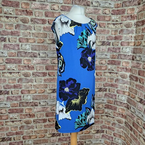 Linea Dress Cobalt Blue Floral UK 14 Stretch Knee Length - Picture 3 of 11