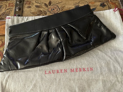 Lauren Merkin Women’s Black Patent Leather Clutch Purse - Picture 4 of 7