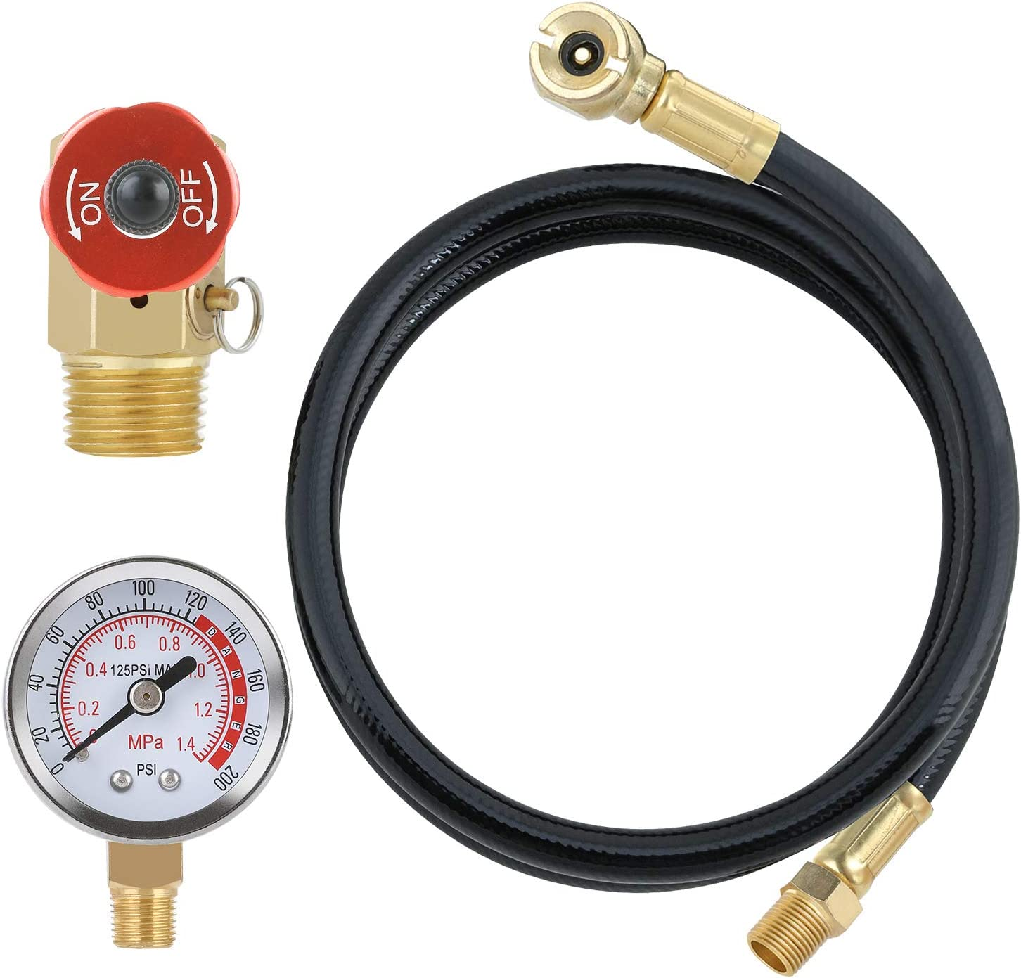 Air Tank Repair Kit W/Safety Valve, Pressure Gauge and 4 Feet Air Tank Hose Asse