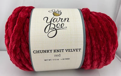 Yarn Bee CHUNKY KNIT VELVET - Polyester #7 Jumbo Weight Yarn Skein - RED