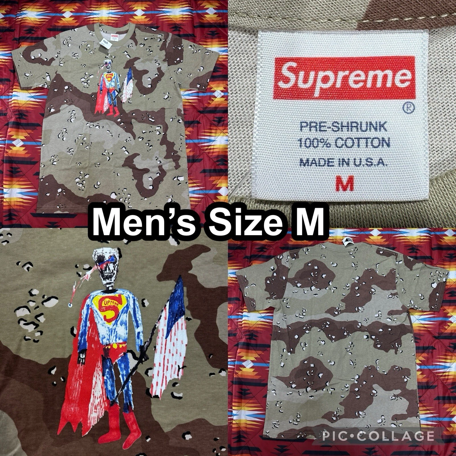 T shirt homme Supreme SS'21 Superman Skeleton Desert Camo taille Medium NEUF