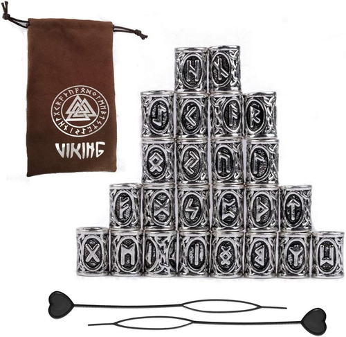 24Pcs Norse Vikings Runes Hair Beard Beads for Bracelets Pendant Necklace Diy - Picture 12 of 12