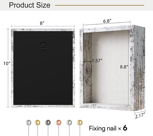8X10 Shadow Box Frame with Linen Back - Real Glass, Push Pins Included, Sturdy R - Picture 6 of 12