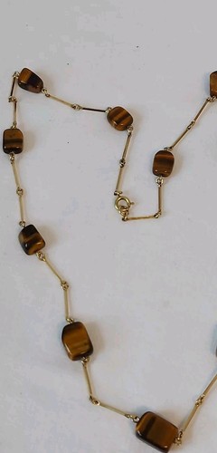 Tigerauge Vintage Collier/Halskette ca. 50/60 Jahre hochw.Vergoldet L: 60 cm - Bild 2 von 7