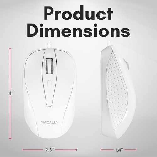 Macally USB Wired Mouse with 3 Button, Scroll Wheel, & 5 Foot White - Picture 7 of 8