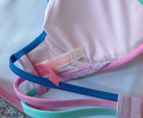Victoria's Secret bikini swim pink purple green crochet ombre hipster S top 32A - Picture 6 of 12