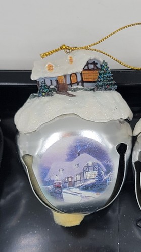 Thomas Kinkaid Christmas Bell Ornaments Set Three Painting Replicas Artist House - Picture 3 of 6
