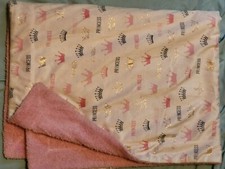 Baby blanket Pink Princess crown silver sherpa EUC missing brand tag