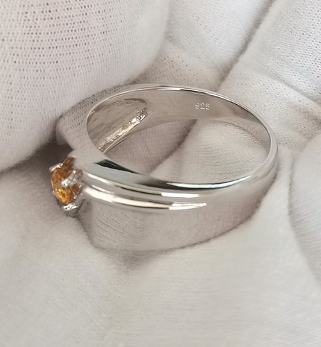 Natürlicher gelber Citrin Silber Herren Ring 4 mm Edelstein Größe 11 November Geburtsstein - Bild 6 von 9
