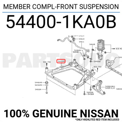 544001KA0B Genuine Nissan MEMBER COMPL-FRONT SUSPENSION