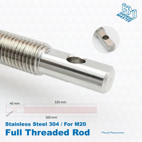 360mm Versatile 304 Stainless Steel M20 Fully Threaded Rod with 10.5mm Hole Lock - Picture 11 of 12