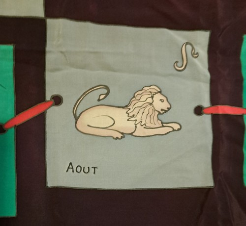 Vintage Lord & Taylor Seidentuch Made In France. Unsigniert. Sternzeichen Kalender. Selten. - Bild 12 von 23