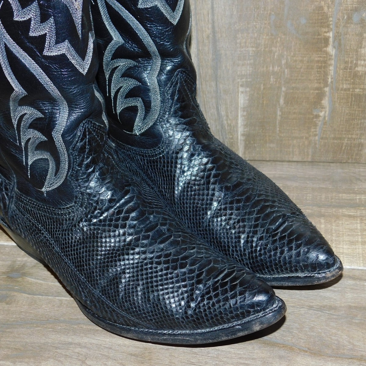 NOCONA Black Men's Size 9 100% Leather Cowboy Boots w/White