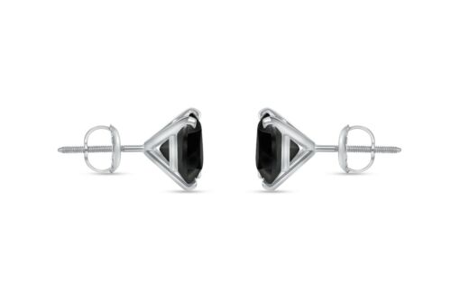 2.5 Ct Princess Cut Black Earrings Studs Real 14K White Gold Screw Back Martini - Picture 3 of 3