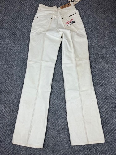 Vintage 80s Willie Nelson Jeans Adult 27x33 White Embroidered Women's NOS - Picture 18 of 22