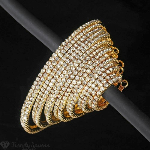 Big Crystal Hoop Earring Large Classic Full Rhinestone 925 Sterling Silver Party - Picture 83 of 92