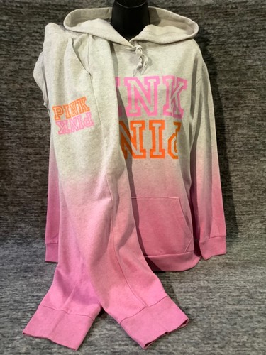 Victoria's Secret Rosa Ombre Dip Dye Campus Sudadera con Capucha + Pantalones Jogger Conjunto Gris XL - Imagen 3 de 11