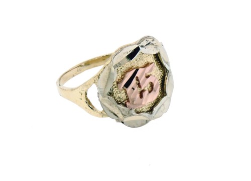 14k Solid Gold Multi Tone 3 Color Sweet 15 Round Diamond Cut Ring 15 años Size 7 - Picture 2 of 10