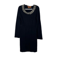 Tory Burch Womens Sweater Shift Dress Size Large Merino Wool Studded Embellished
