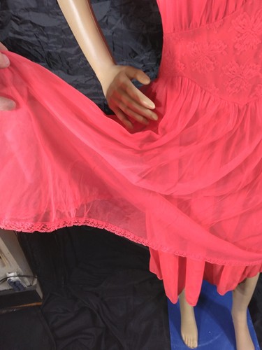 Vintage D'Signer Red Shear Lace Nighty Night Gown Dress Romantic - Picture 4 of 9