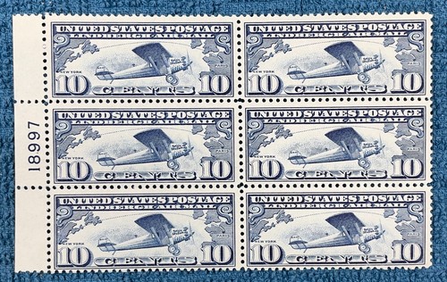 Scott #C10, 10c Charles Lindbergh Flight, left position plate block, F/VF MNH - Picture 1 of 2