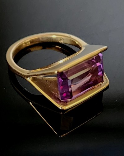 14 Karat Custom-Made Gold Ring With Emerald Cut Amethyst 9.2 Grams - Picture 3 of 14