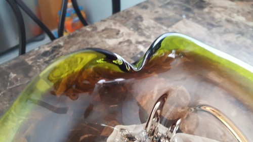 VTG rare 70's heavy green Murano Glass Centerpiece Bowl Shell style Murano Italy - Picture 7 of 16