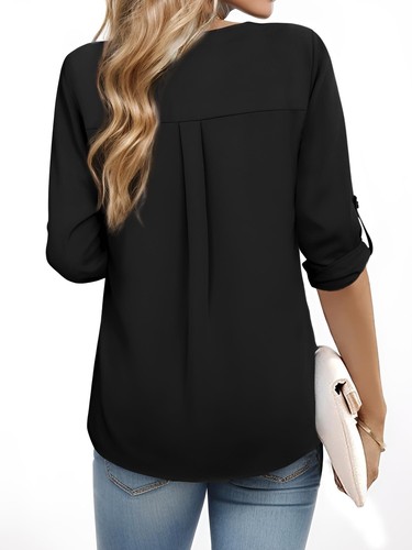 Womens Blouses Dressy Casual Business Tops 3/4 Sleeve Chiffon V Neck Work Shirts - Picture 6 of 8