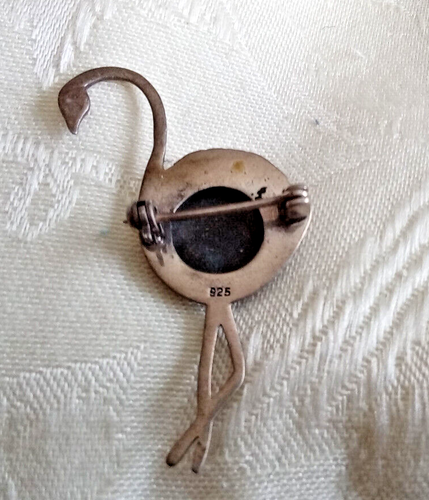 Vintage Sterling 925 Silver CRANE Pin Lapis Lazuli Brooch 2 inches Tall RARE - Picture 4 of 4