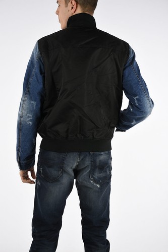€250 DIESEL J-Score Men's Denim and Nylon Padded Bomber Jacket Size L NEW - Picture 2 of 5