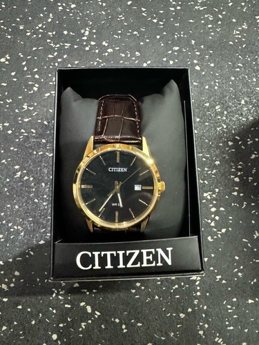 Citizen Quartz Black Dial Dark Brown Leather Men's Watch BI5002-06E NEW